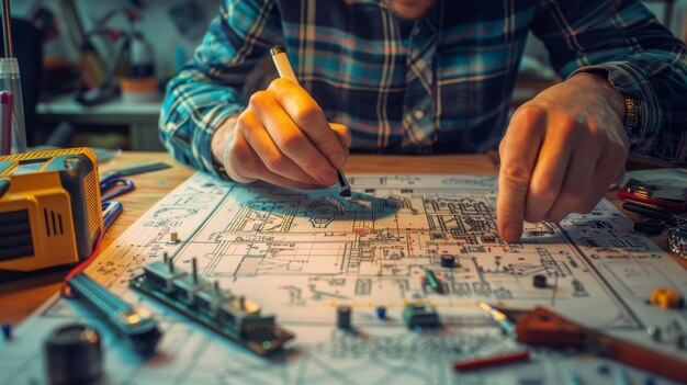 Engineer Working on Electronic Circuitry A closeup view of an engineer working on a complex