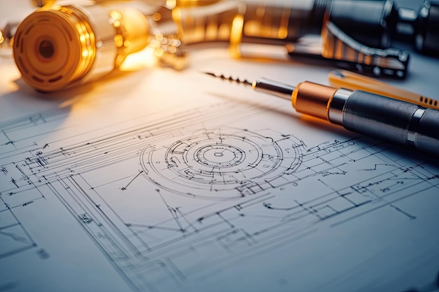 Engineering drawing with tools Development concept