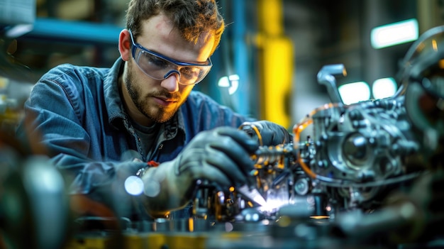 Engineering glasses protect industrial engineer operating machinery aig