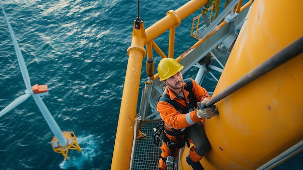 Engineers Diligently Repairing and Maintaining an Offshore Platform amidst the Vast Ocean