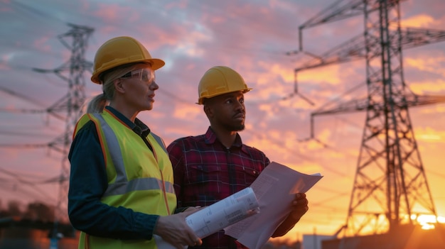 Engineers Discussing Project at Dusk