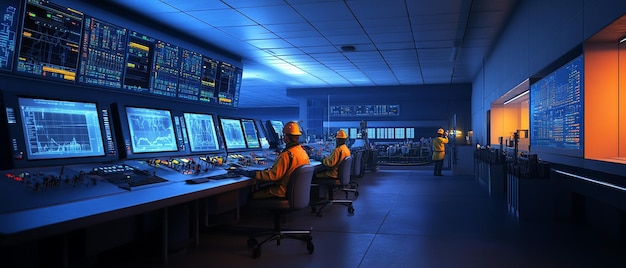 Photo engineers monitoring underground pipe jacking control room