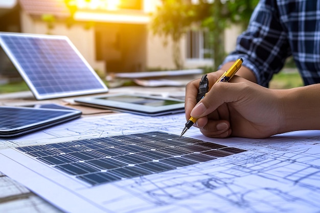 Engineers and Technicians Inspecting and Maintaining Solar Panels for Renewable Energy Projects