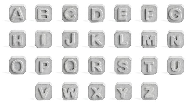 English alphabet Set of concrete blocks with letters isolated on a white background