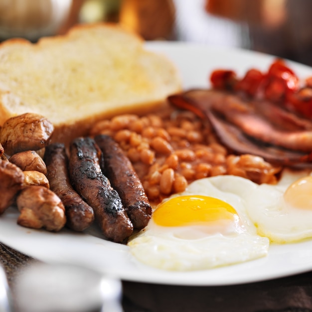 English breakfast on a white plate