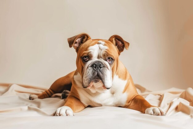 English bulldog posing in studio focused