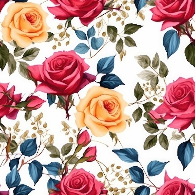 English Juliet Rose Illustration Seamless Pattern Digital Photo Generative AI