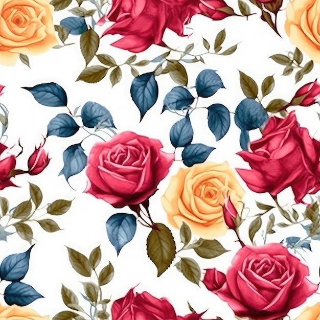 English Juliet Rose Illustration Seamless Pattern Digital Photo Generative AI