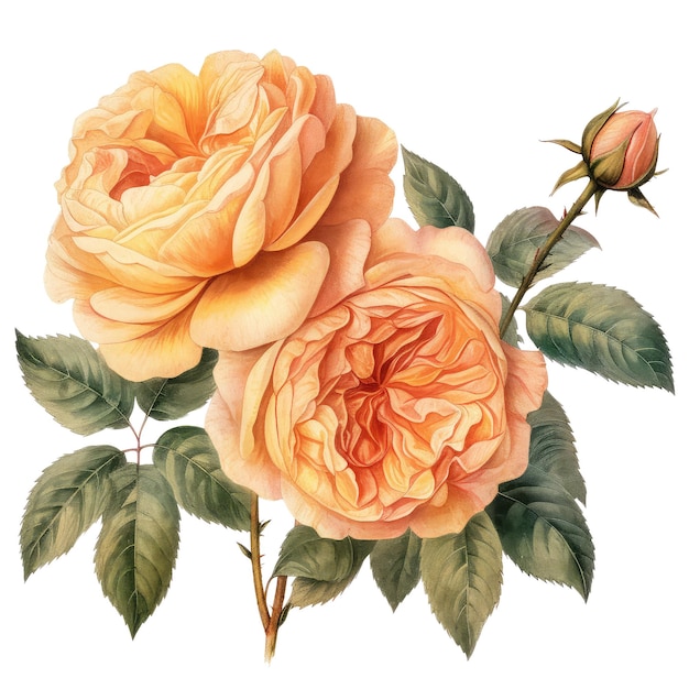 English Juliet Rose Watercolor Flower Illustration Generative AI