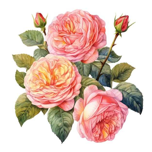 English Juliet Rose Watercolor Flower Illustration Generative AI