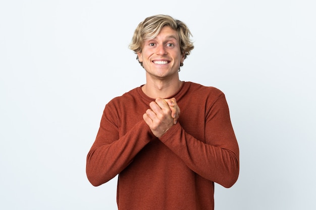 English man isolated white background laughing