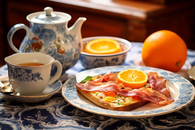 Photo english muffin with jam and butter breakfast food pho