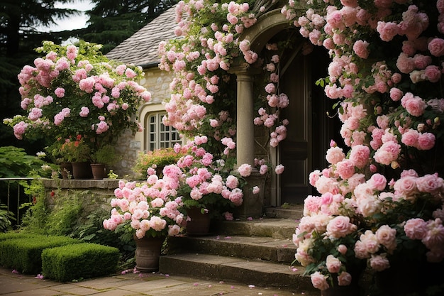 English Rose Garden in Vibrant Bloom