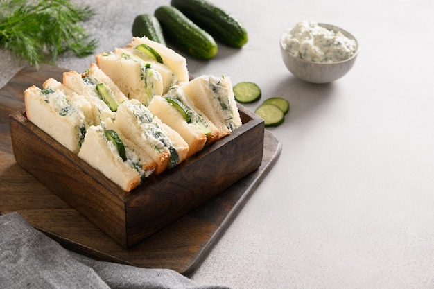 English tea sandwiches with cream cheese dill cucumber