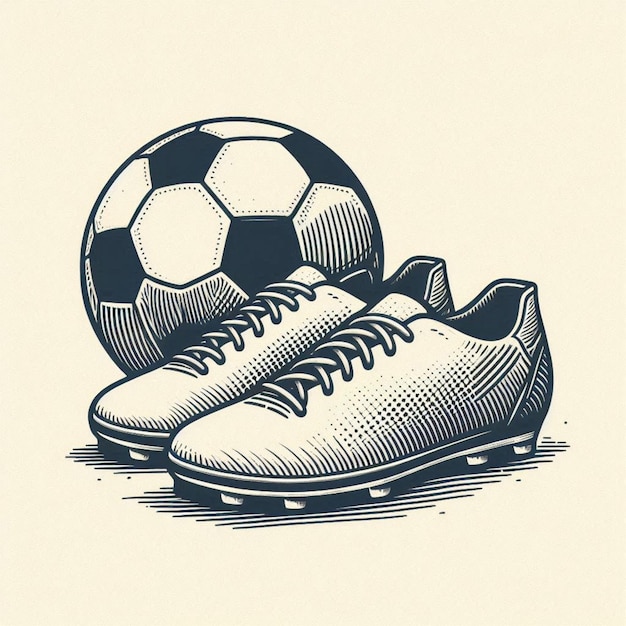 Photo an engraved illustration style of pair of soccer shoes with a soccer ball 001