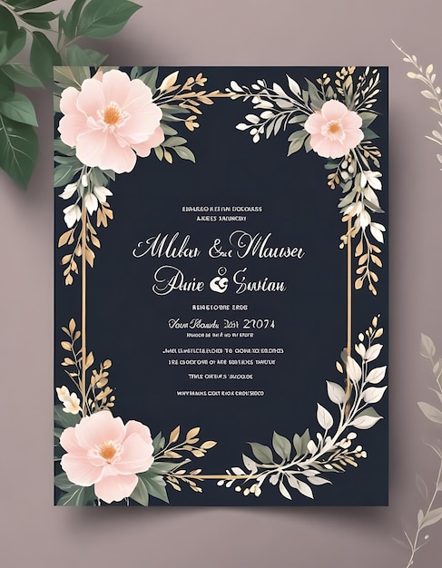 Engraving handdrawn wedding invitation template