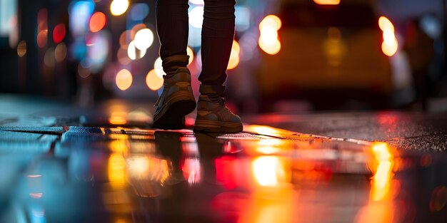 Engrossed Person on Sidewalk in Urban Night Scene Concept Urban Night Photography Sidewalk Scenes Engrossed Individual