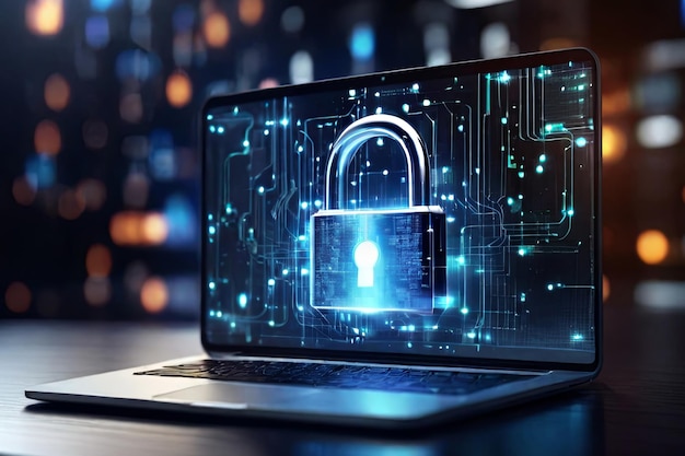 Enhance cybersecurity with a digital padlock icon on a virtual interface screen