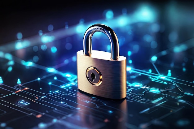 Enhance cybersecurity with a digital padlock icon on a virtual interface screen