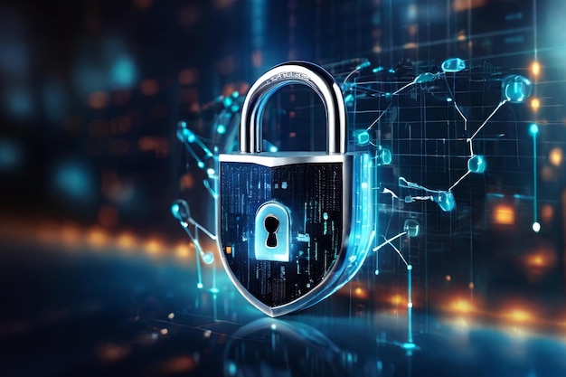 Enhance cybersecurity with a digital padlock icon on a virtual interface screen
