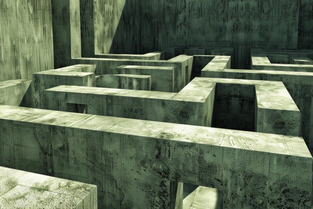 Enigmatic concrete labyrinth architecture in monotone