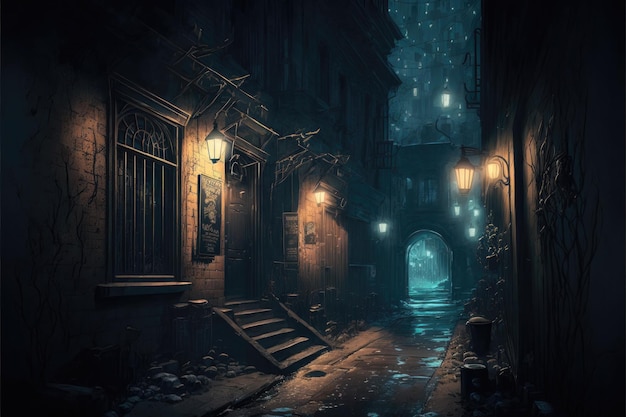 Enigmatic dark alley in a city