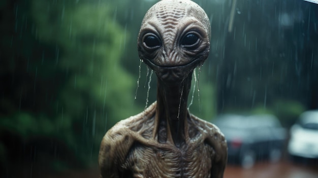 Enigmatic Extraterrestrial on Rainy Alien Terrain