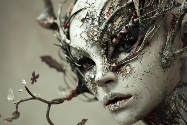 Photo enigmatic fae creature with cracked skin and intricate horn design