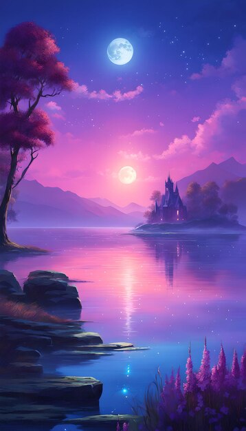 Enigmatic Moonlit Lake Fantasy Wallpaper