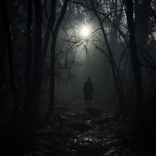 Photo enigmatic night lost in the dark forest