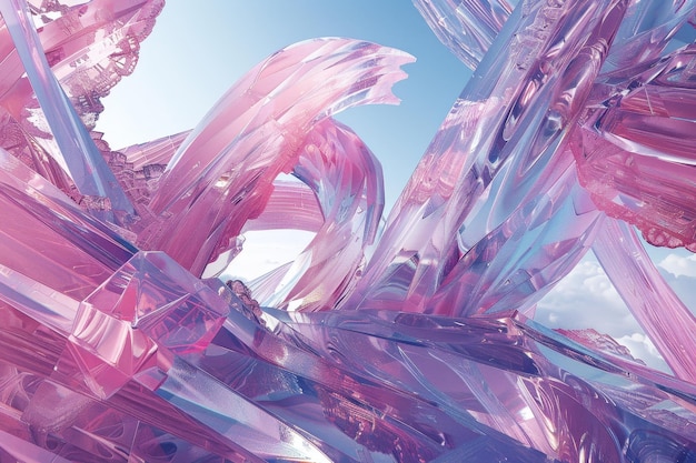 The Enigmatic Realm of Crystal Wonders Surreal 3D Abstract Landscape with Flowing Ribbons of Creativity