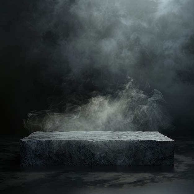 Enigmatic and serene the stone pedestal is embraced by swirling mist