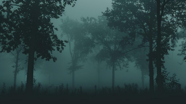 Enigmatic Silhouette Foggy Gradient Forest Landscape