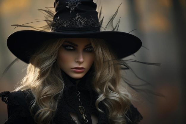 Enigmatic woman in witch costume