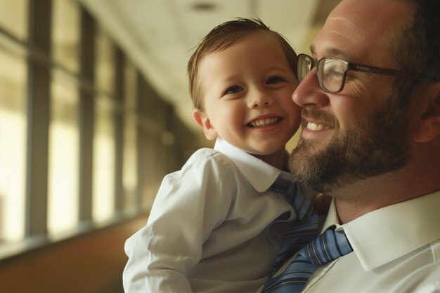 Photo enjoy the happiness of father and son in commemorating fathers day