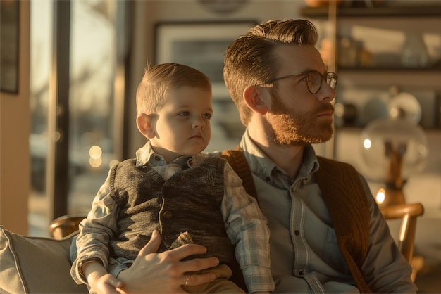 Photo enjoy the happiness of father and son in commemorating fathers day