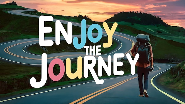 Photo enjoy the journey colorful background and text tshirt design motivational quote illustration typography