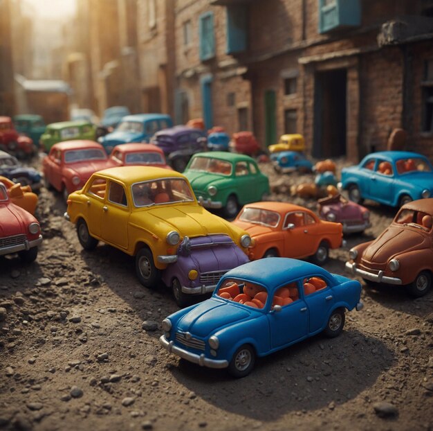 Photo enjoy the magic of vibrant clay car animations with imaginative and dynamic stories full of fun