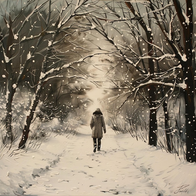 Enjoy a serene winter stroll amidst a picturesque snowy landscape