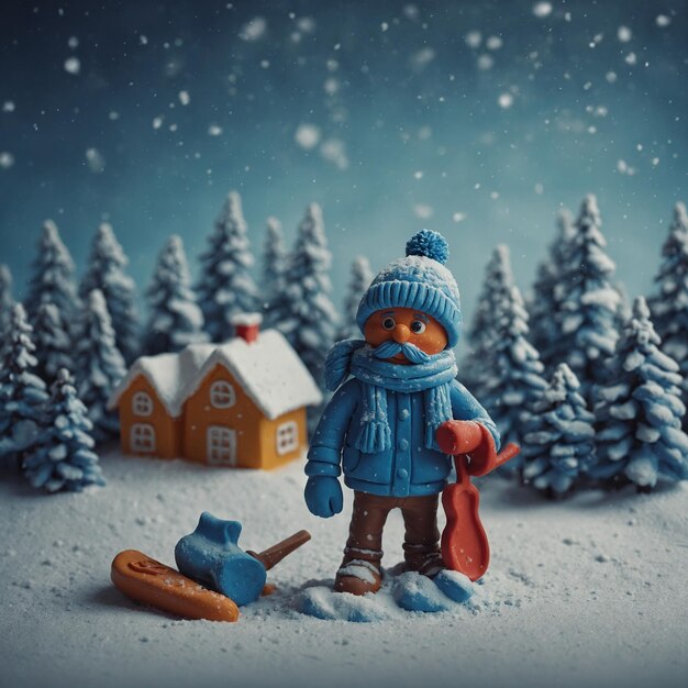 Photo enjoying a playful winter adventure with plasticine building snowmen and discovering snowcovered hills