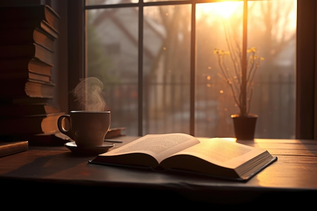 Enjoying a quiet reading session with a cup of coffee by the window