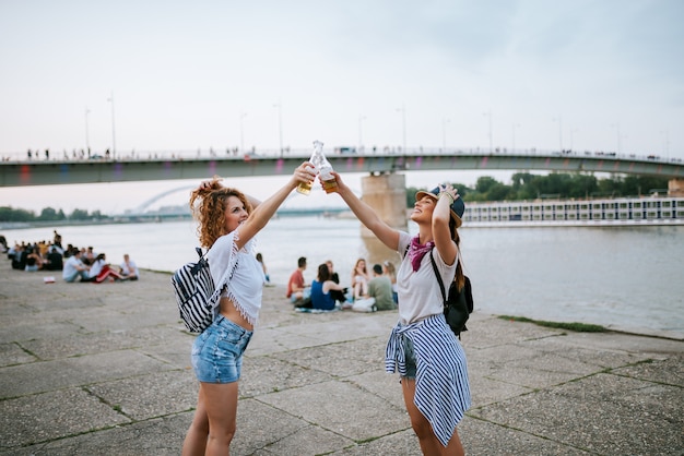 Enjoying on a summer festival at the city.