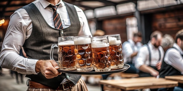 Photo enjoying traditional beer serving at a vibrant and festive gathering with friends and family