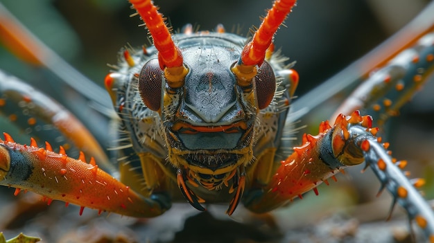 An enlarged bug with red and orange spikes up close Generative Ai