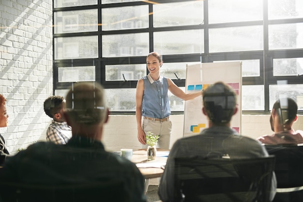 Photo ensure that everyone understands your business goals. shot of a businessman giving a presentation to his colleagues.