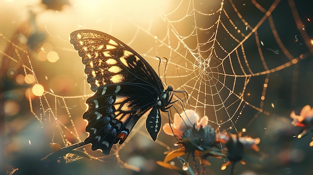 Entangled Beauty Butterfly in a Spiders Web