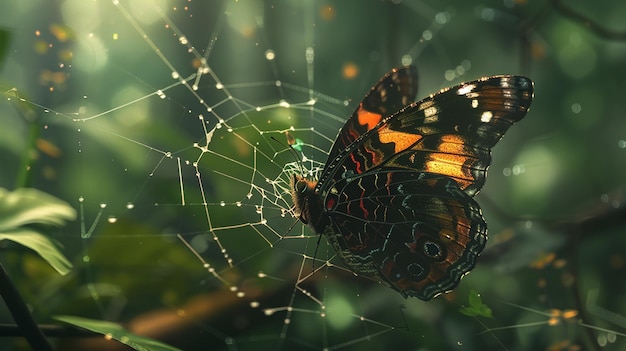 Entangled Beauty Butterfly in a Spiders Web