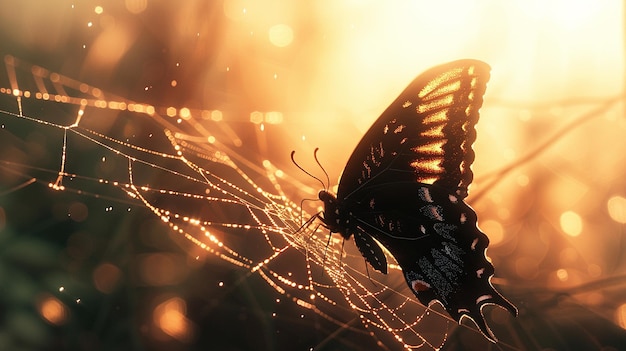 Entangled Beauty Butterfly in a Spiders Web