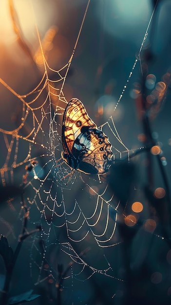 Entangled Beauty Butterfly in a Spiders Web