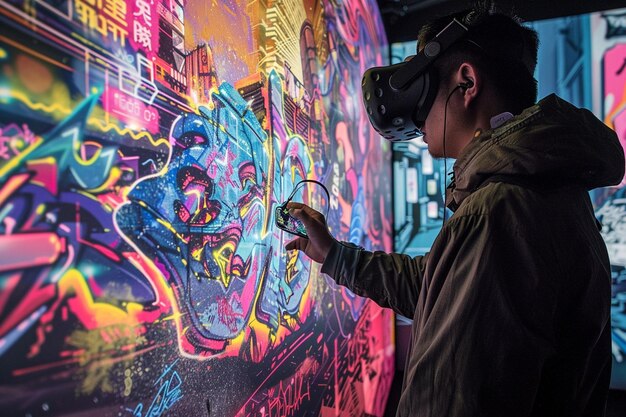 Enter the cyberpunk metropolis where graffiti arti generative ai